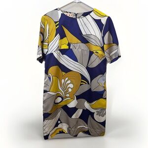 MARNI Geometric Floral Print Mini Shift Dress Blue Yellow 42 US 6 Retro Colorful